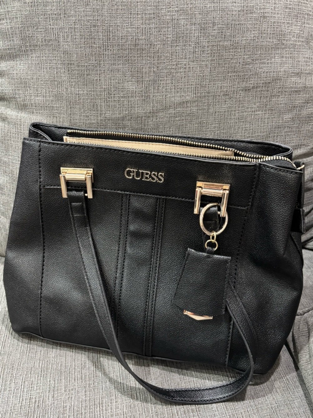 GUESS Black “Trixy” Satchel with Gold Accent Hardware